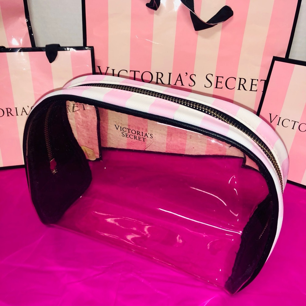 Victoria's Secret Clear Cosmetic Case Make Up Accessories Lotions Pink Black